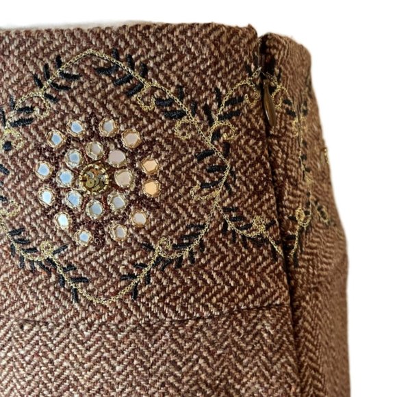 Ann Taylor for Loft Brown Embellished Mid Length Skirt Wool Blend Size 6 - Picture 8 of 10